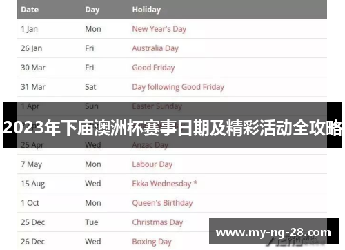 2023年下庙澳洲杯赛事日期及精彩活动全攻略